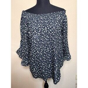 Kate & Mallory Women's Floral Peasant Blouse Off Shoulder Bell Sleeve Medium